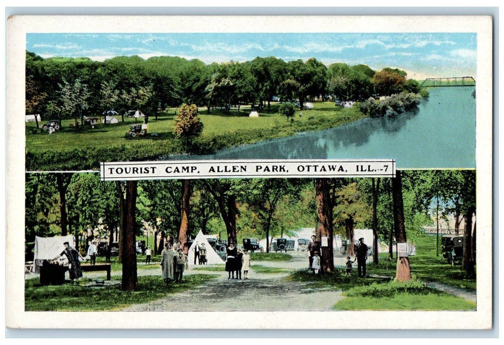 c1910's Tourist Camp Allen Park Ottawa Illinois IL , Dual View Antique Postcard