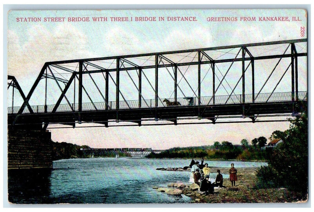 Greetings From Kankakee IL, Station Street Bridge With Three Bridge Postcard