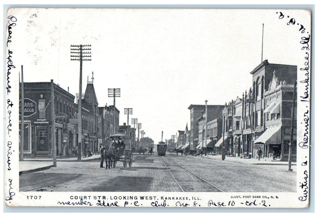 1906 Court Str. Looking West Trolley Kankakee Illinois IL Antique Postcard