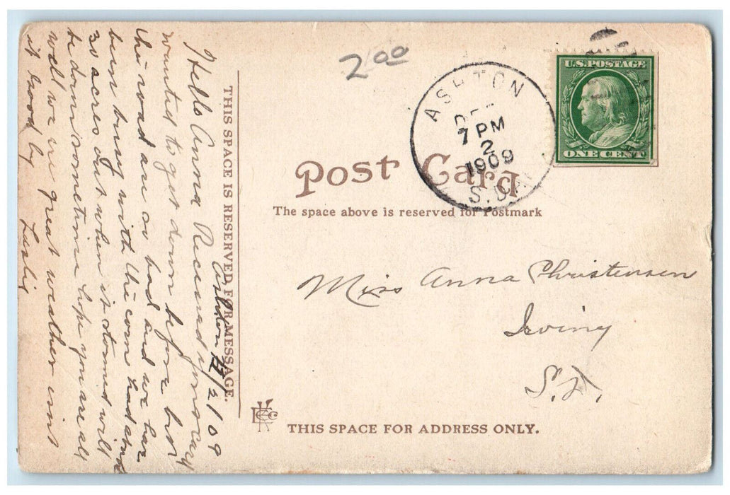 1909 Northern Normal and Industrial School Aberdeen SD Ashton SD Postcard