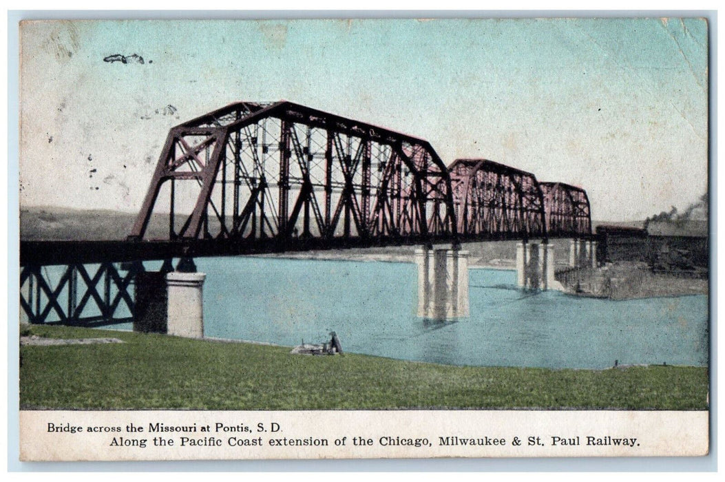 c1910 Bridge Across The Missouri at Pontis South Dakota SD Antique Postcard