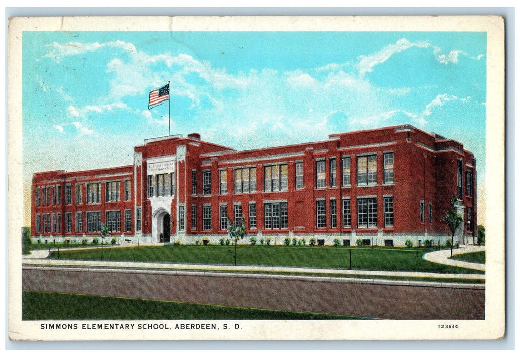 c1930's Simmons Elementary School Aberdeen South Dakota SD Vintage RPO Postcard