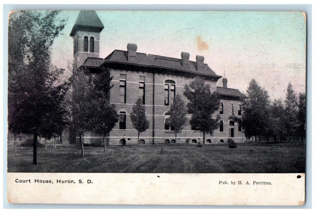 1913 Court House Huron South Dakota SD Antique Posted H.A. Perriton Postcard