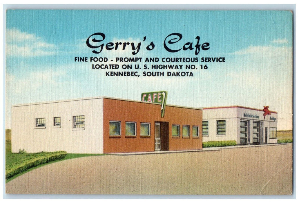 c1950's Gerry's Cafe Fine Food at Kennebec South Dakota SD Vintage Postcard