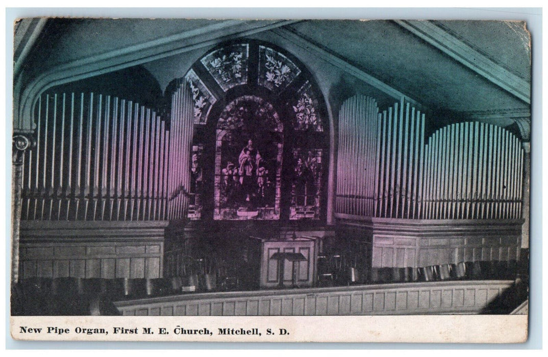 1911 New Pipe Organ First M.E. Church Mitchell South Dakota SD Posted Postcard