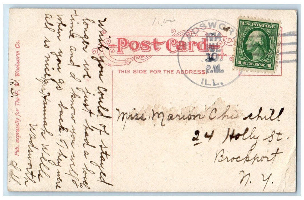 1914 Genesee Street Bridge Trees Field Exterior Road Waukegan Illinois Postcard