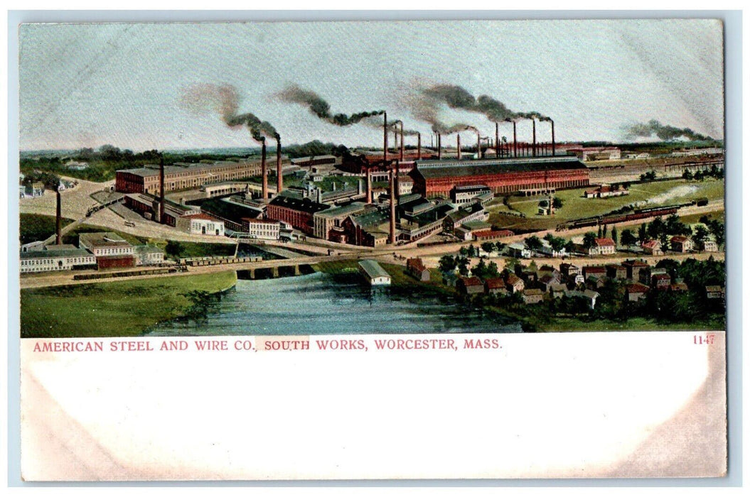 c1905 American Steel Wire Co. South Works River Worcester Massachusetts Postcard