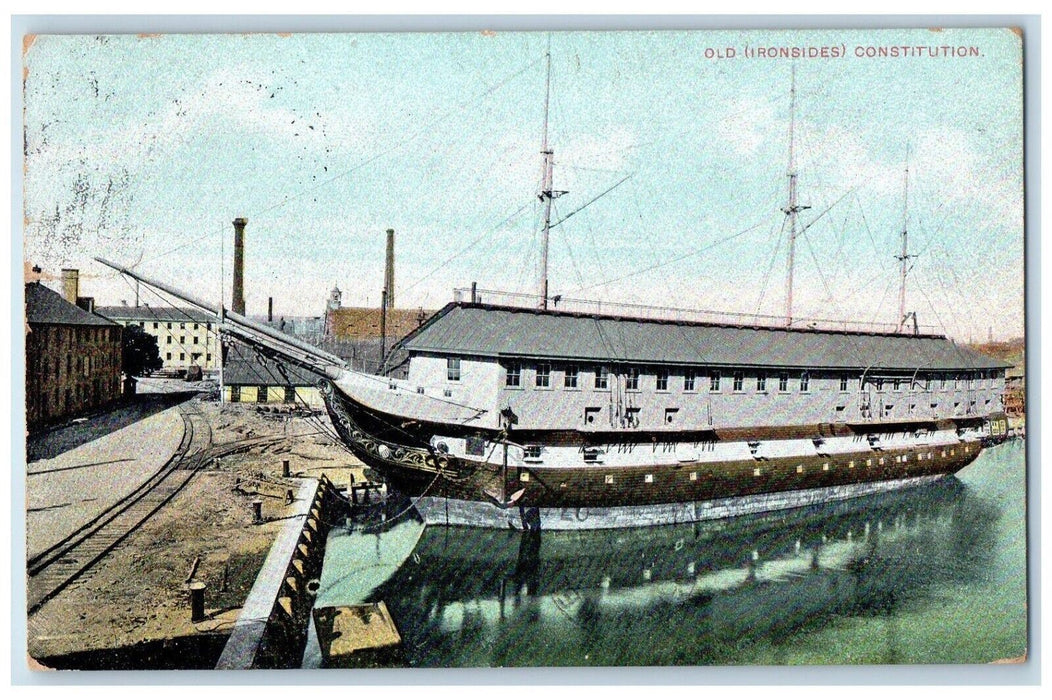 1907 Old Ironsides Constitution South Ferry Weymouth Massachusetts MA Postcard