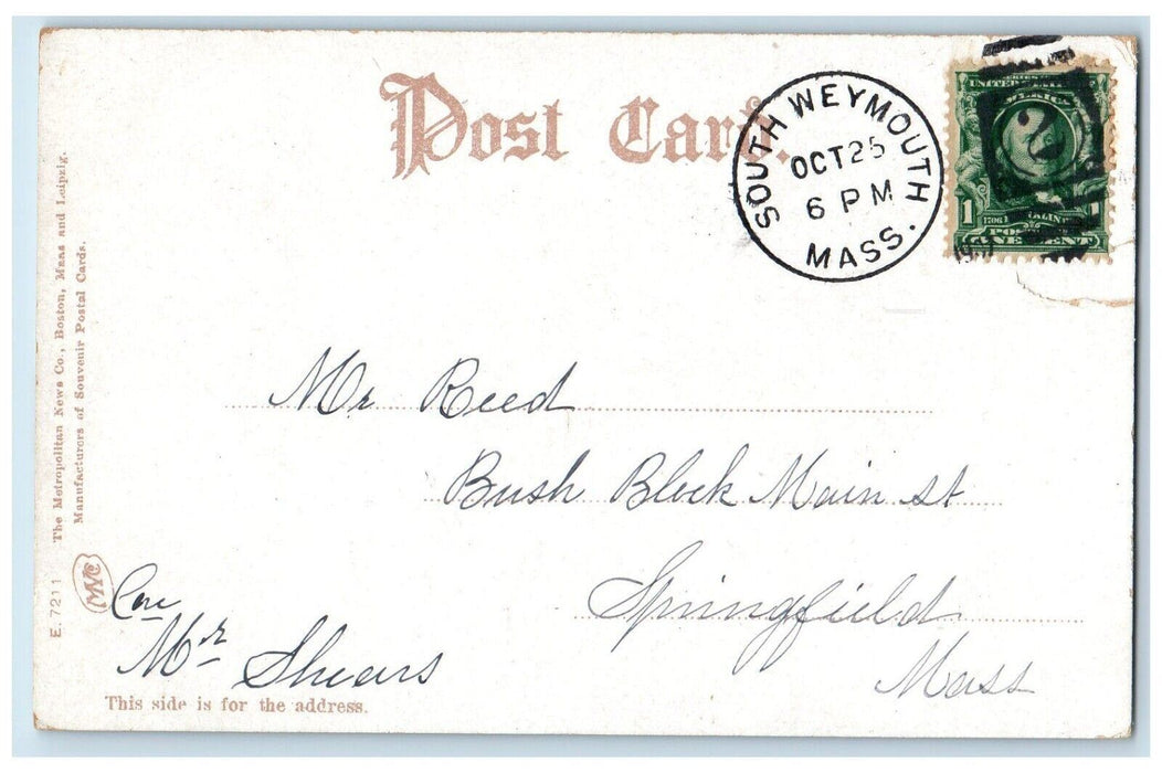 1907 Old Ironsides Constitution South Ferry Weymouth Massachusetts MA Postcard