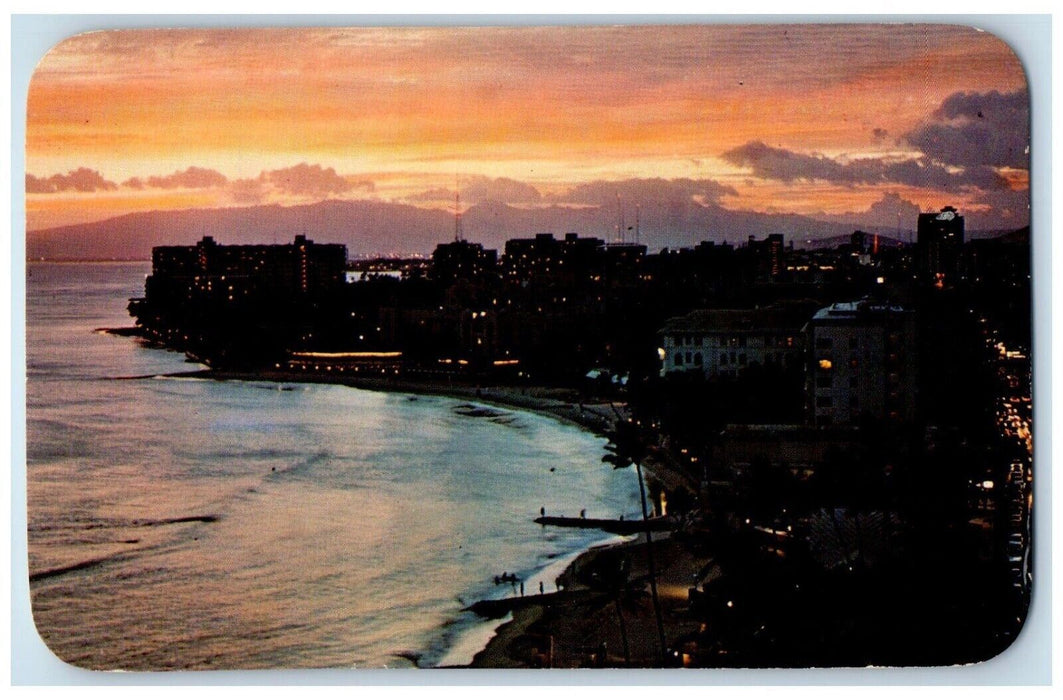 c1960 Sunset Waikiki Beach Exterior Building Pan American World Airways Postcard