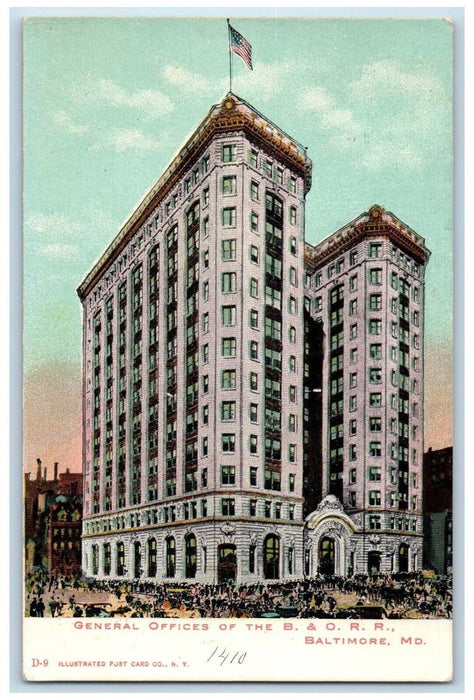 1907 General Office B & ORR Baltimore Maryland MD Buffalo New York NY Postcard