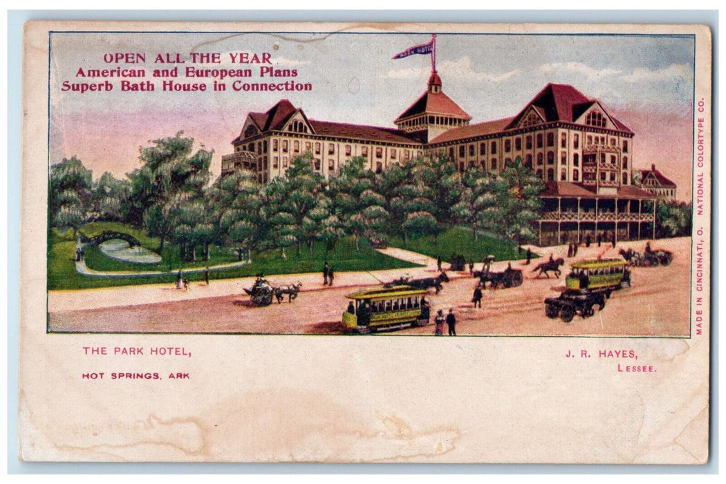 c1905 The Park Hotel Hot Superb Bath House Hot Springs Arkansas AR Postcard