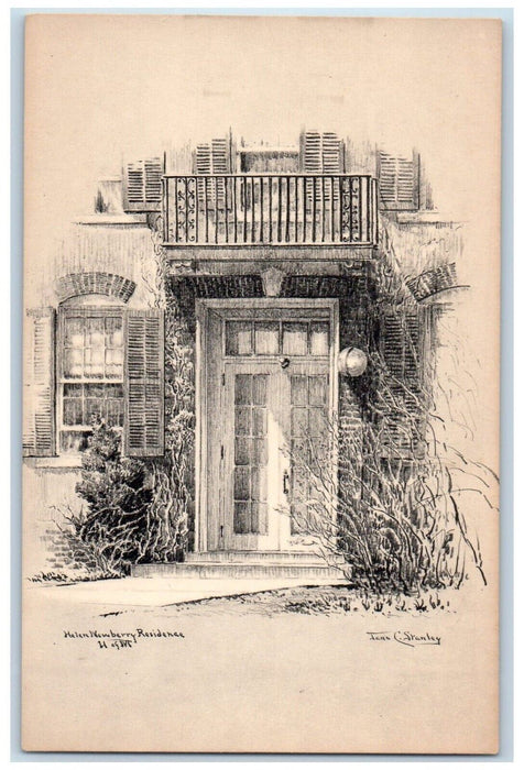 c1940 No.2 Helen Newberry Residence Pencil Drawing University Michigan Postcard