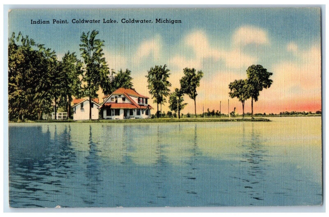 c1940 Indian Point Coldwater Lake Exterior House Coldwater Michigan MI Postcard