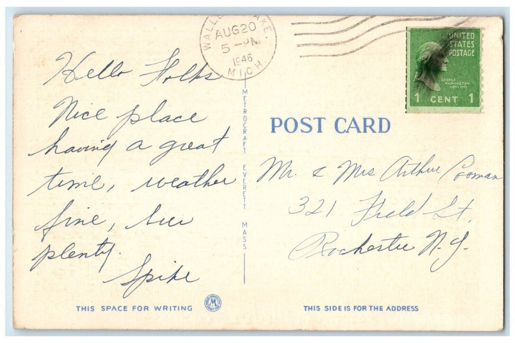 1946 Greetings From Walled Night Moonlight Moon Fishing Lake Michigan Postcard