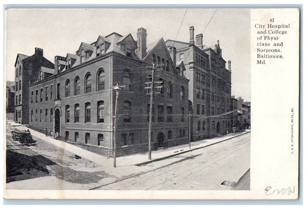 c1905 City Hospital College Physicians Surgeons Baltimore MD Antique Postcard