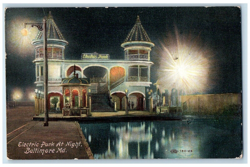 1909 Electric Park Night Baltimore Maryland MD Port Dickinson New York Postcard