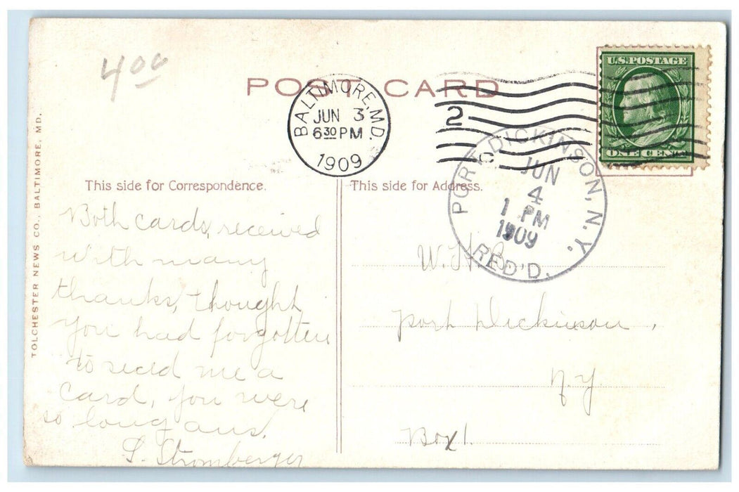 1909 Electric Park Night Baltimore Maryland MD Port Dickinson New York Postcard