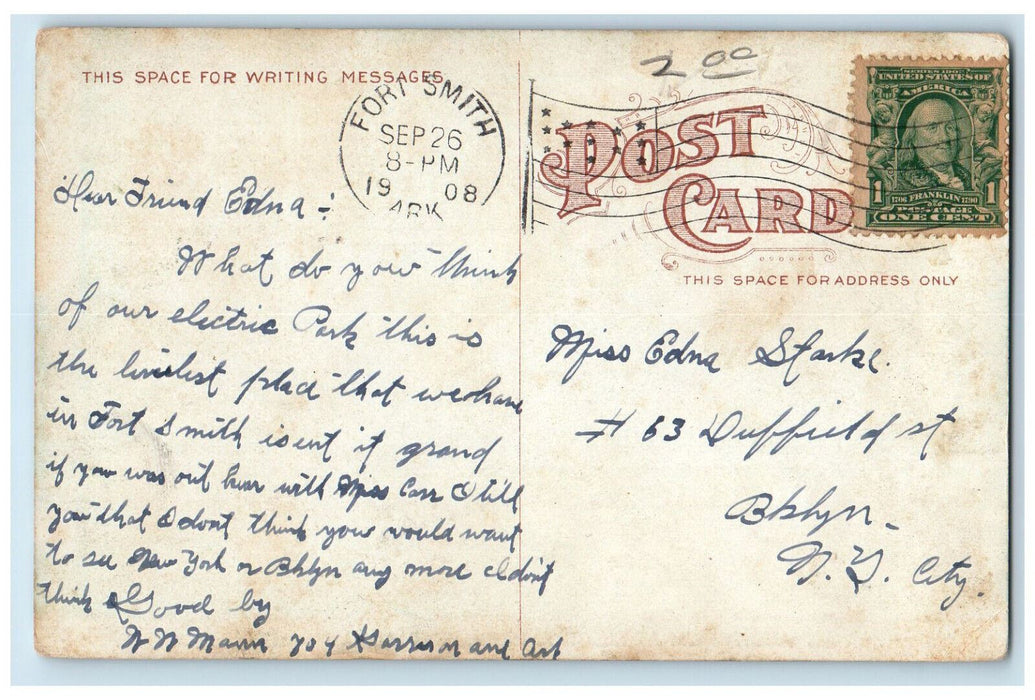 1908 Auditorium at Electric Park Fort Smith Arkansas AR Posted Antique Postcard
