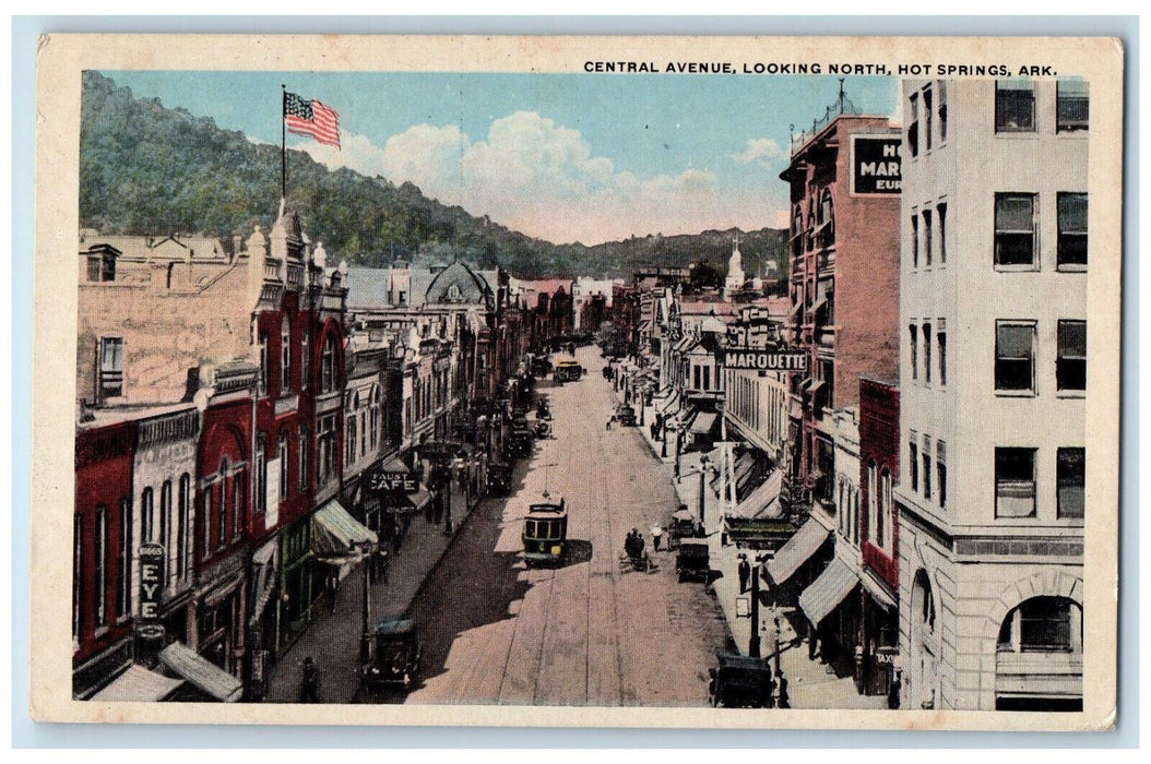 c1920's Marquette Central Avenue Looking North Hot Springs Arkansas AR Postcard