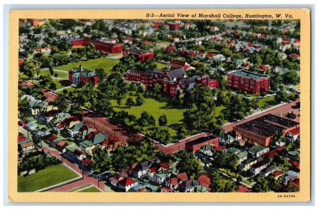 c1940 Aerial View Marshall College Exterior Huntington West Virginia VA Postcard