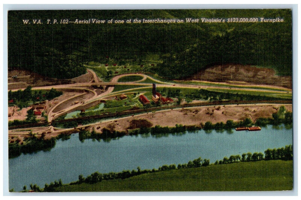 1957 Aerial View Interchanges Expressway West Virginia Turnpike Vintage Postcard