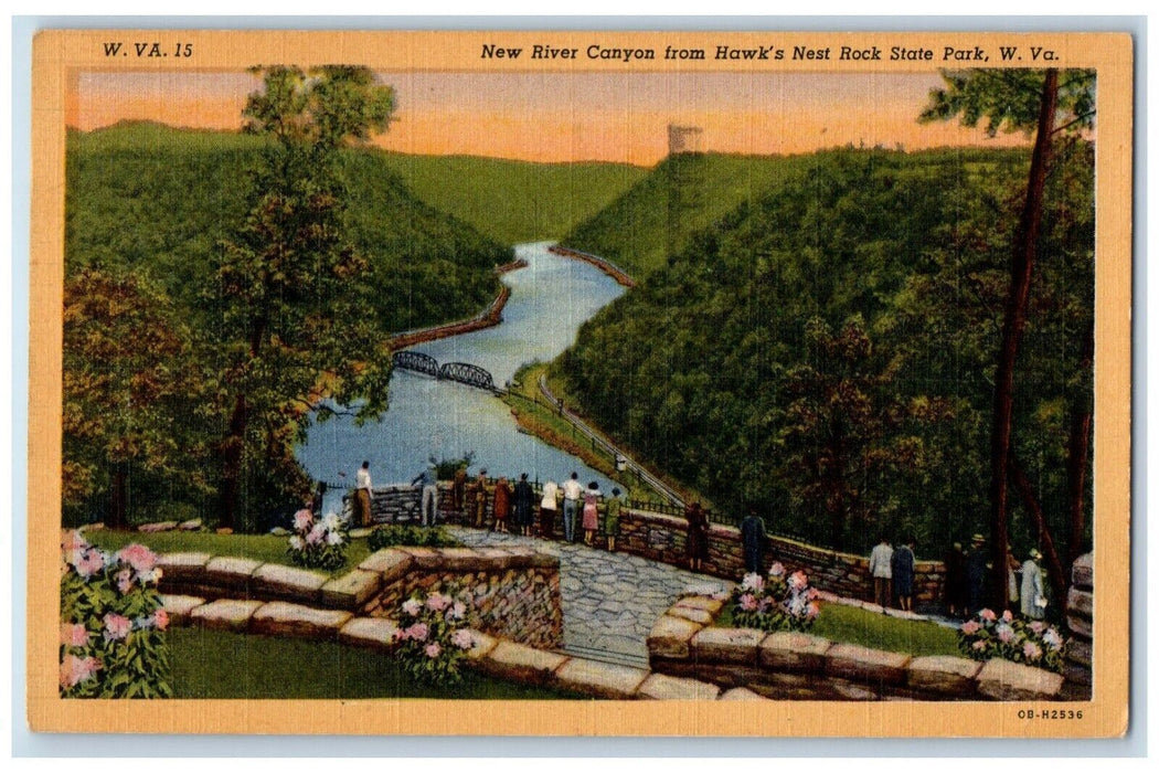 1948 New River Canyon Hawk's Nest Rock State Park West Virginia Vintage Postcard