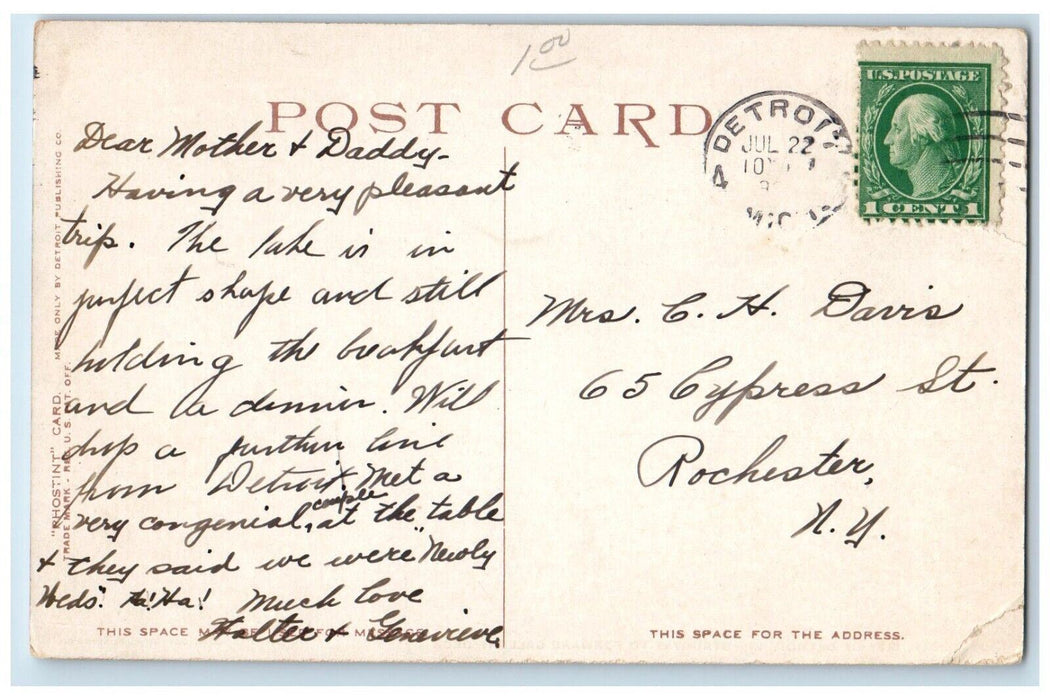 1910 Str. City Detroit Illinois Stairway Forward Gallery Deck Interior Postcard