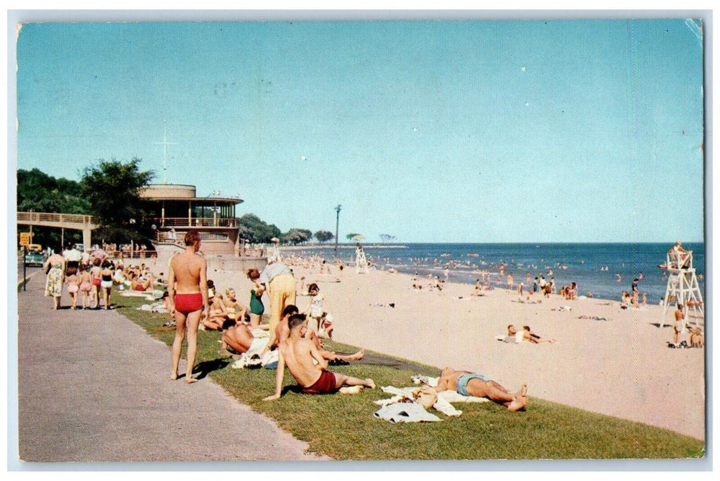 1965 Bradford Beach Lake Michigan Swimsuit Shore Milwaukee Wisconsin WI Postcard