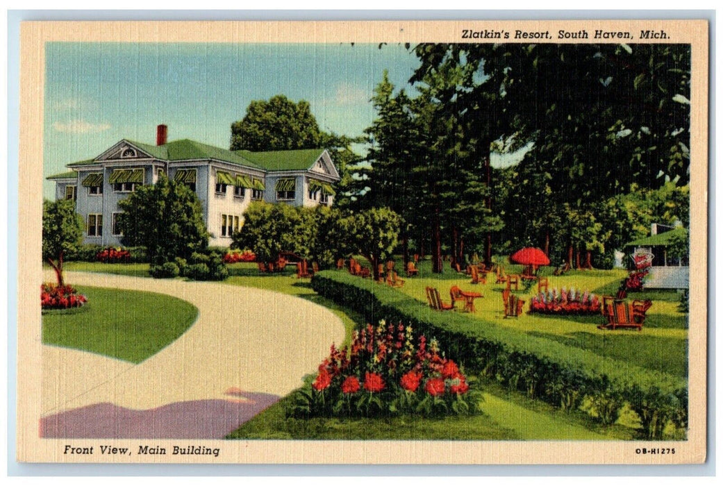c1940 Front View Main Building Zlatkins Resort South Haven Michigan MI Postcard