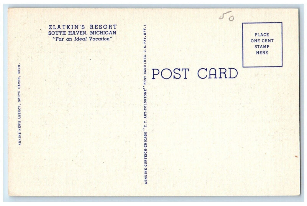 c1940 Front View Main Building Zlatkins Resort South Haven Michigan MI Postcard