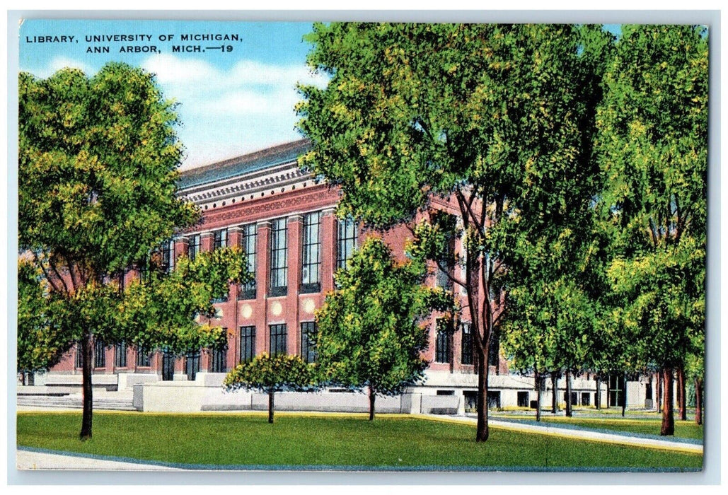 c1940 Library University Michigan Exterior Building Ann Arbor Michigan Postcard