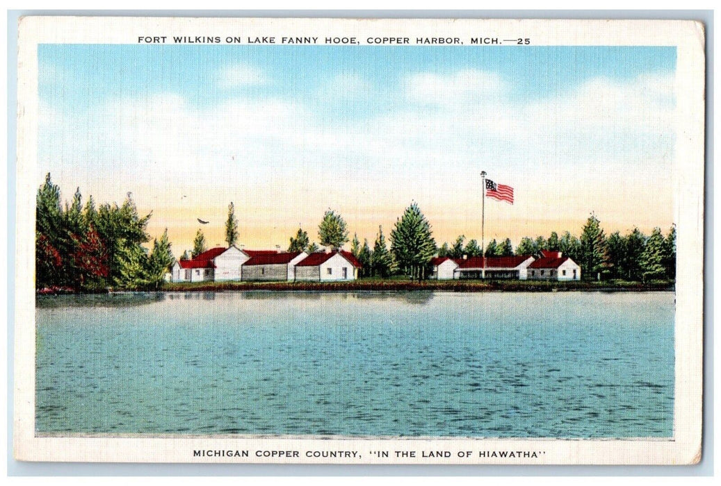 c1940 Fort Wilkins Lake Fanny Hooe Land Hiawatha Copper Harbor Michigan Postcard