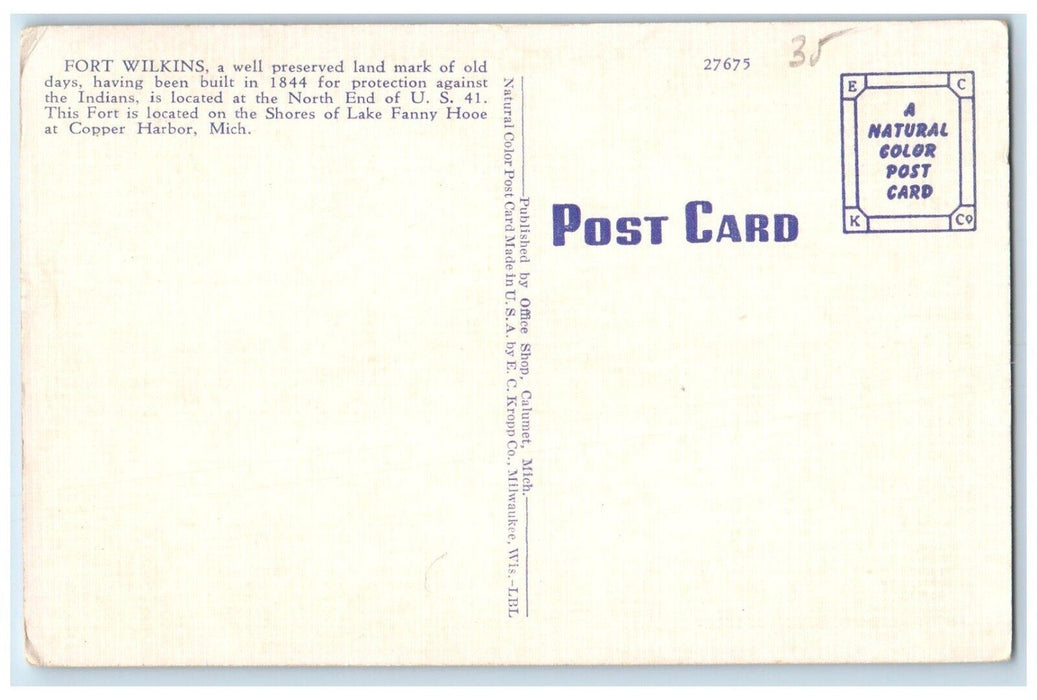 c1940 Fort Wilkins Lake Fanny Hooe Land Hiawatha Copper Harbor Michigan Postcard
