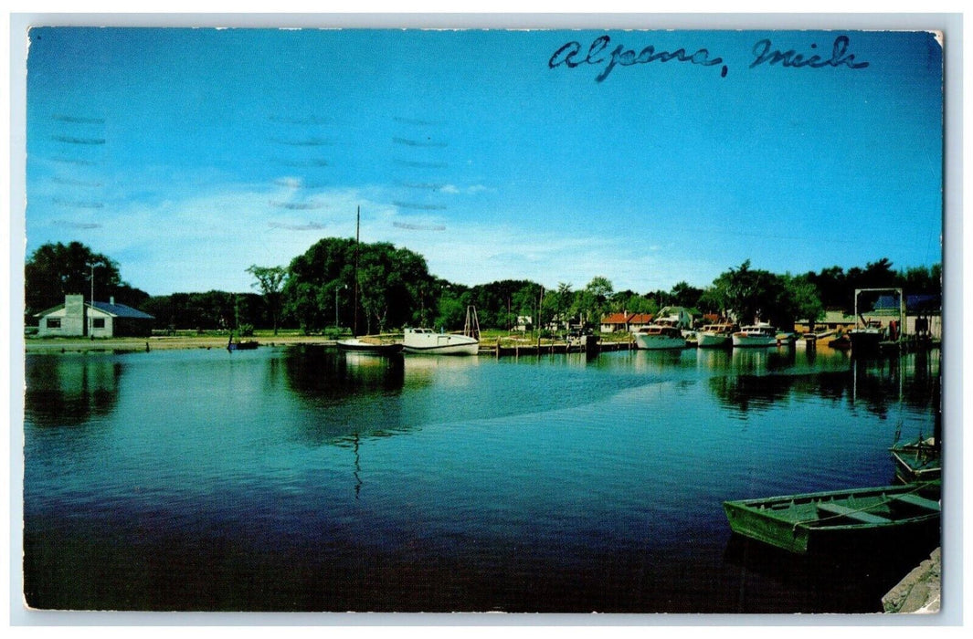 1957 Yacht Club Small Boat Harbor Shipyard River Lake Alpena Michigan Postcard