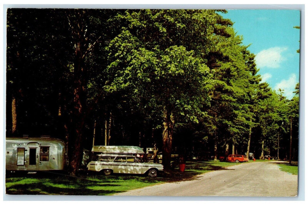 c1960 Pioneer Trail Park Escanaba River Camper Van Gladstone Michigan Postcard