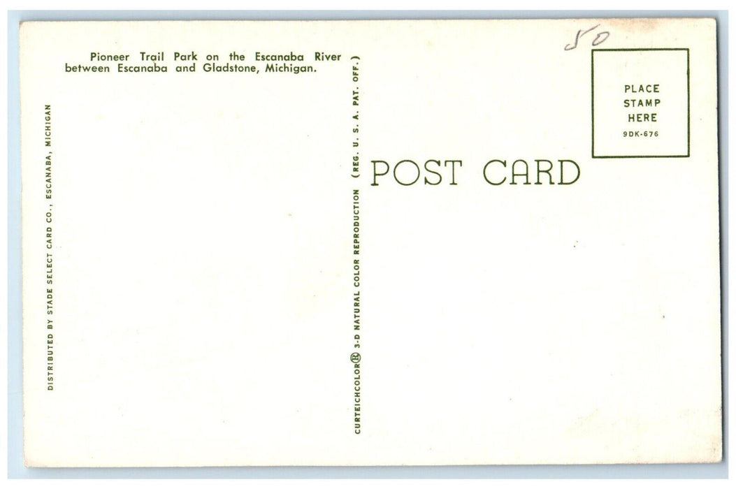 c1960 Pioneer Trail Park Escanaba River Camper Van Gladstone Michigan Postcard
