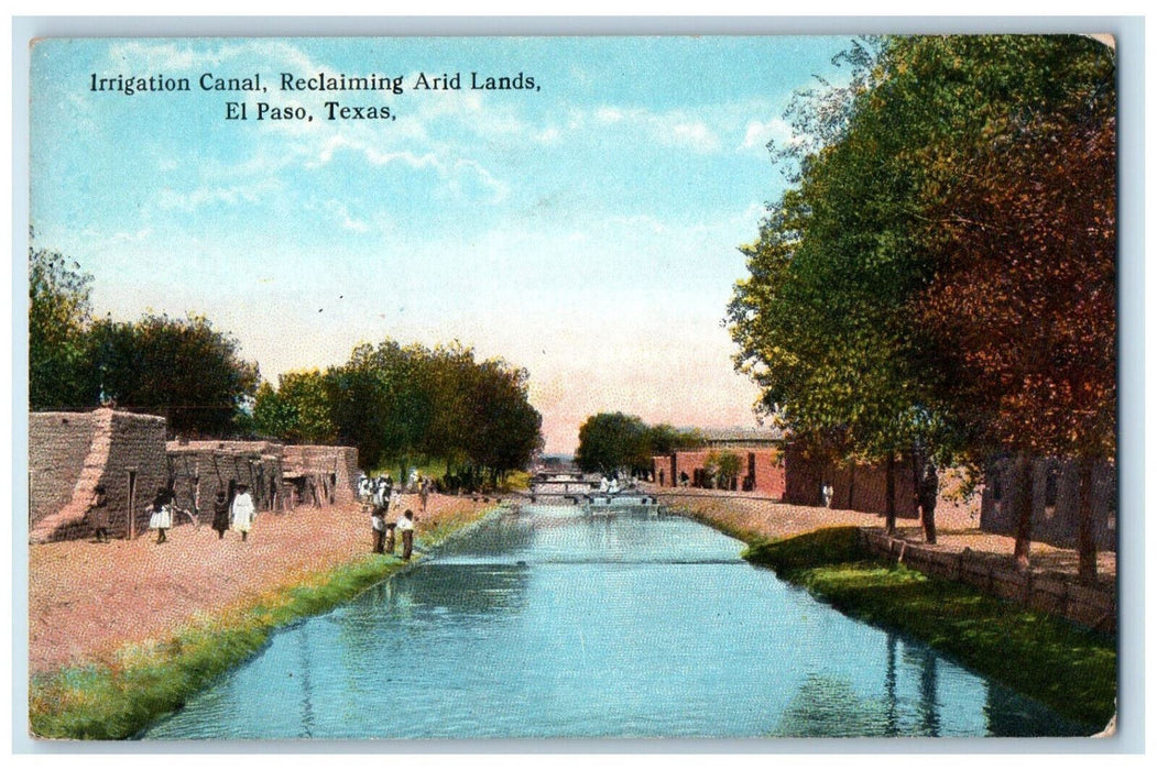 c1910 Irrigational Canal Reclaiming Arid Lands El Paso Texas TX Antique Postcard