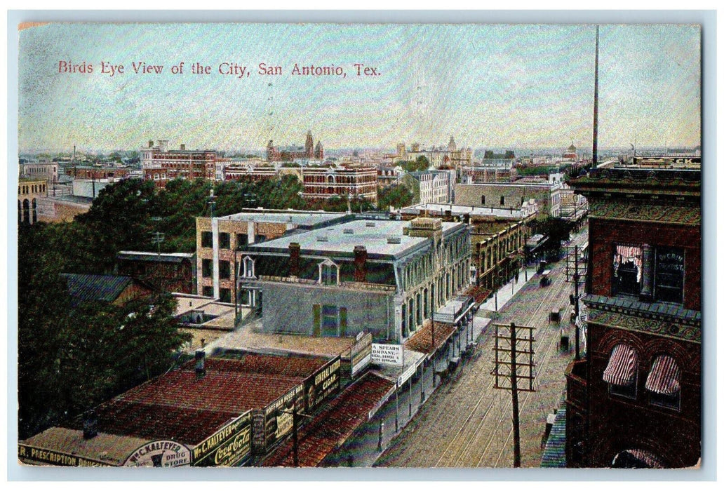 1908 Birds Eye View of the City San Antonio Texas TX Antique Postcard