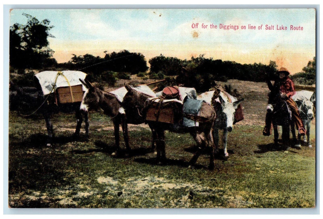 c1910 Off for the Diggings on Line of Salt Lake Route Utah UT Antique Postcard