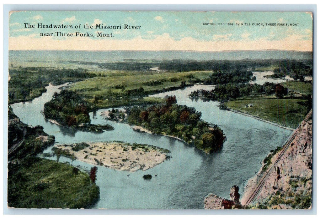 1909 The Headwaters of the Missouri River Near Three Forks Montana MT Postcard
