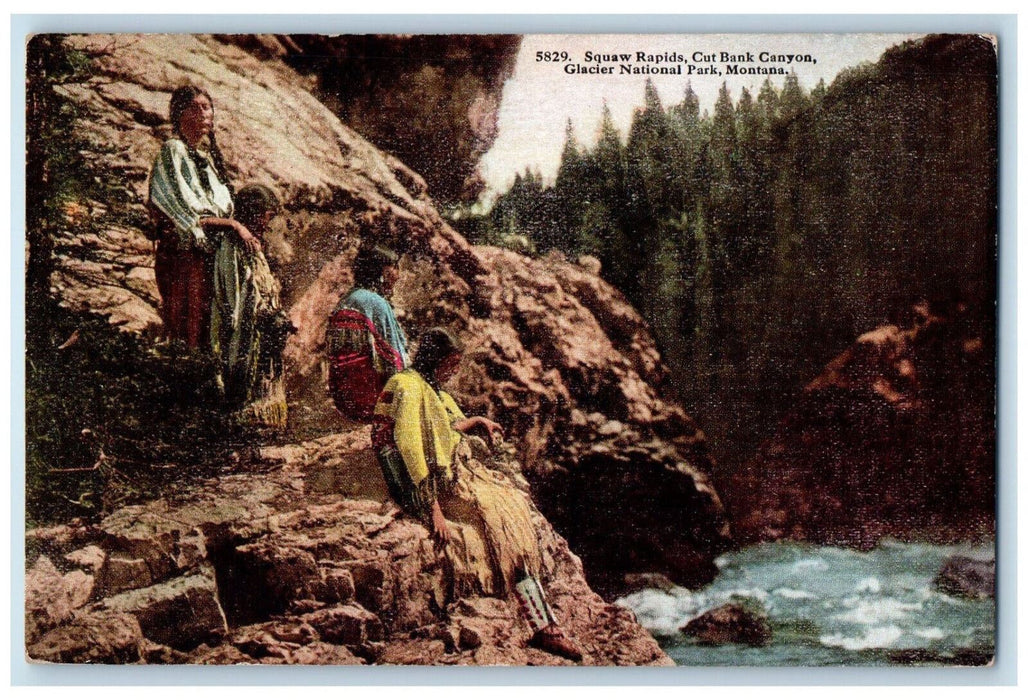 c1910 Squaw Rapids Cut Bank Canyon Glacier National Park Montana MT Postcard