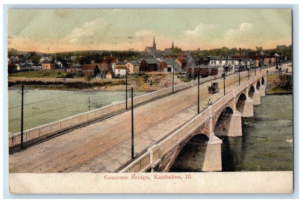1909 View Of Concrete Bridge Car Kankakee Illinois IL Posted Antique Postcard