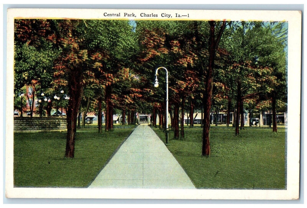 c1910's View Of Central Park Charles City Iowa IA Unposted Antique Postcard