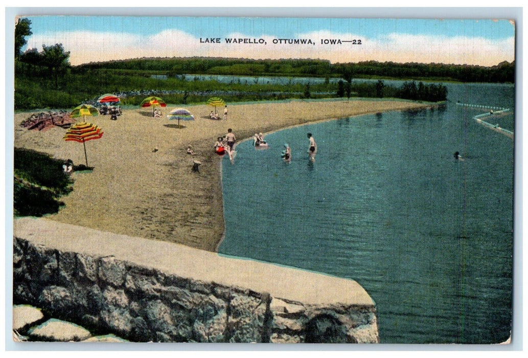 c1960's View Of Lake Wapello Bathing Ottumwa Iowa IA Unposted Vintage Postcard