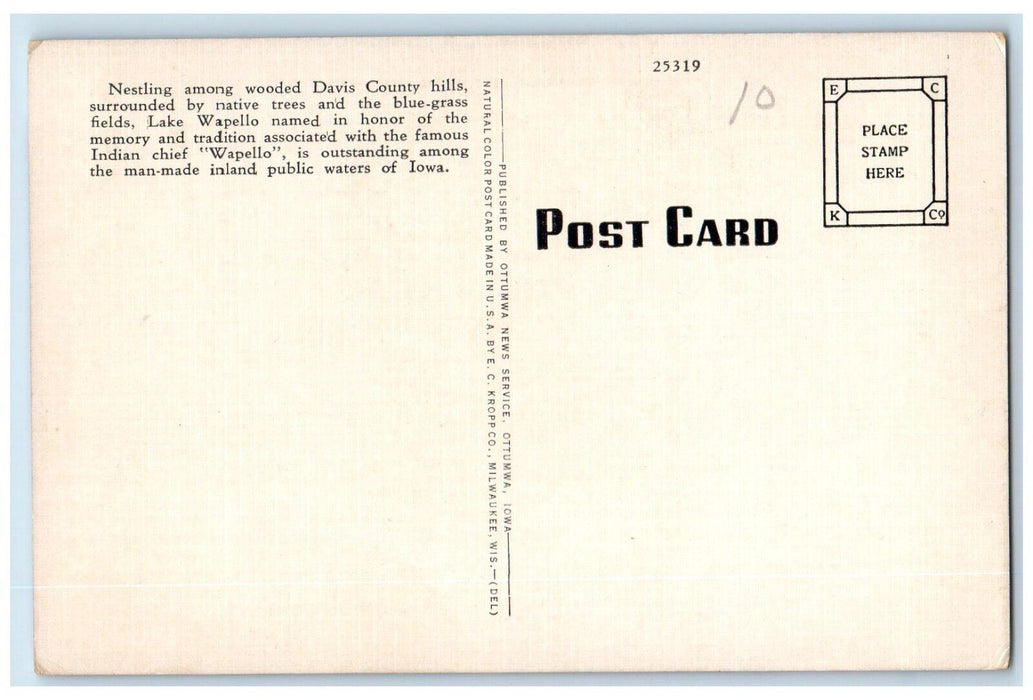 c1960's View Of Lake Wapello Bathing Ottumwa Iowa IA Unposted Vintage Postcard