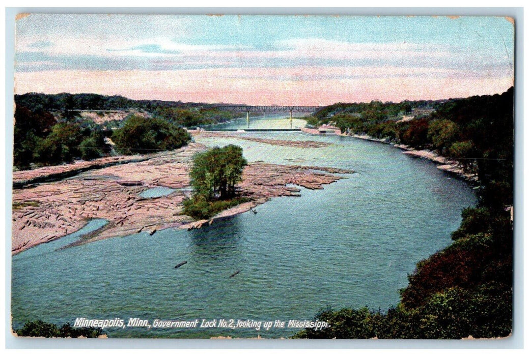 1912 Government Lock No.2 Looking Up Mississippi Minneapolis Minnesota Postcard