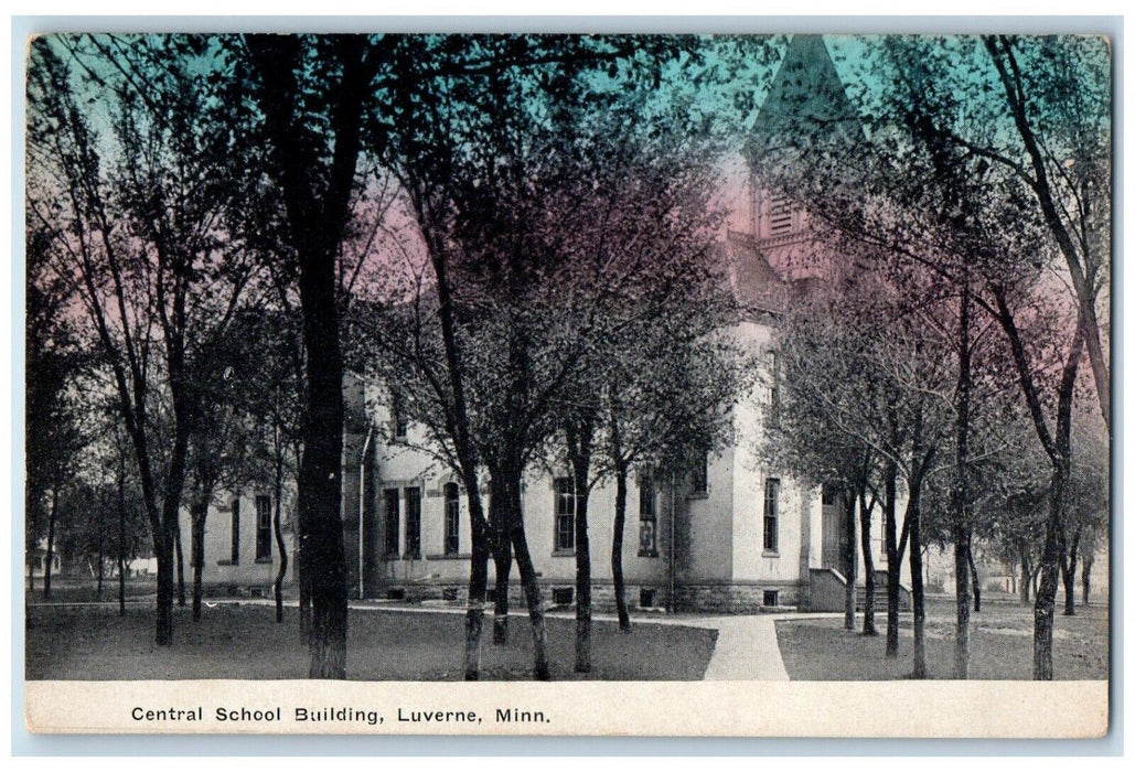 c1910 Central School Building Exterior Building Field Luverne Minnesota Postcard