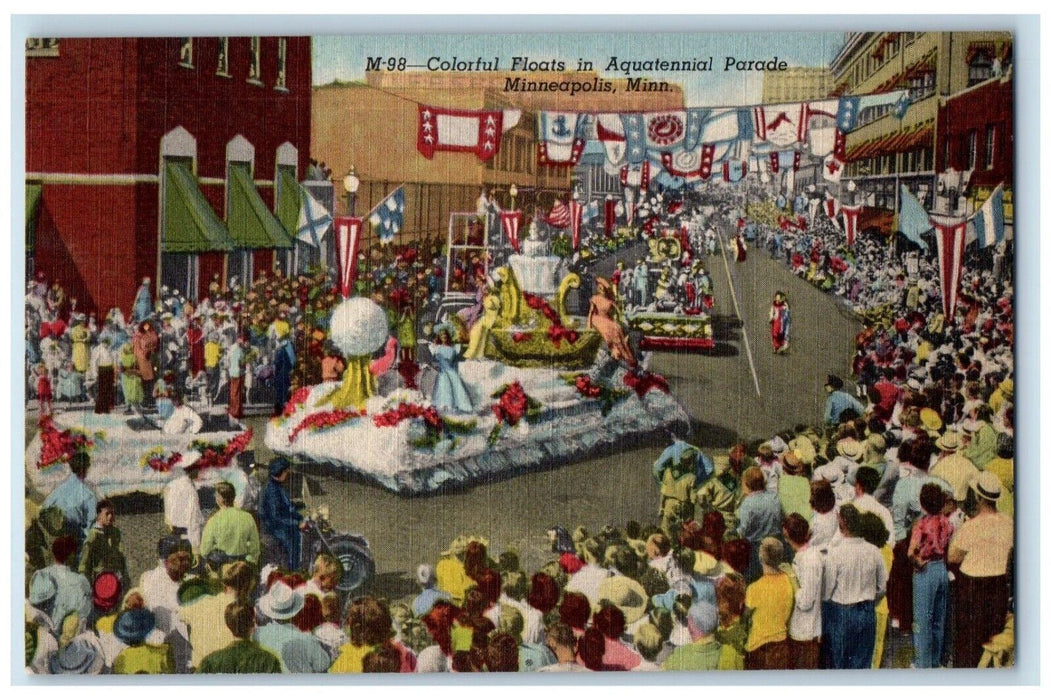 c1940 Colorful Floats Aquatennial Parade Party Minneapolis Minnesota MN Postcard