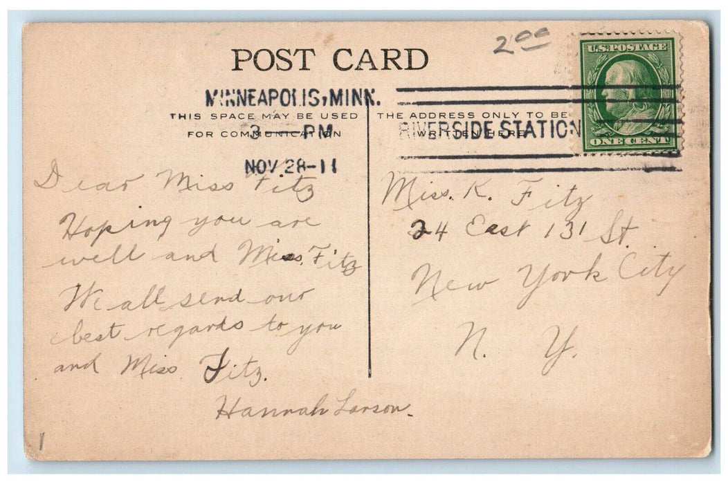 1911 Longfellow Gardens Minnehaha Falls Bridge Pond Fountain Minnesota Postcard